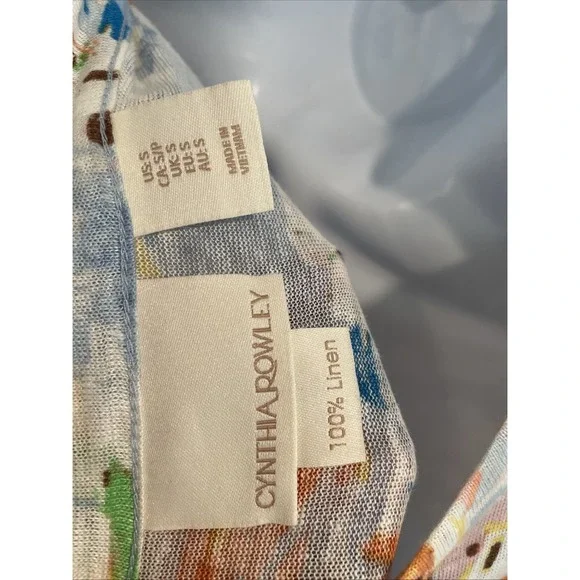 CYNTHIA ROWLEY Greek Island Paining Print 100% Linen Slub Knit Top T-shirt sz S - Picture 5 of 5